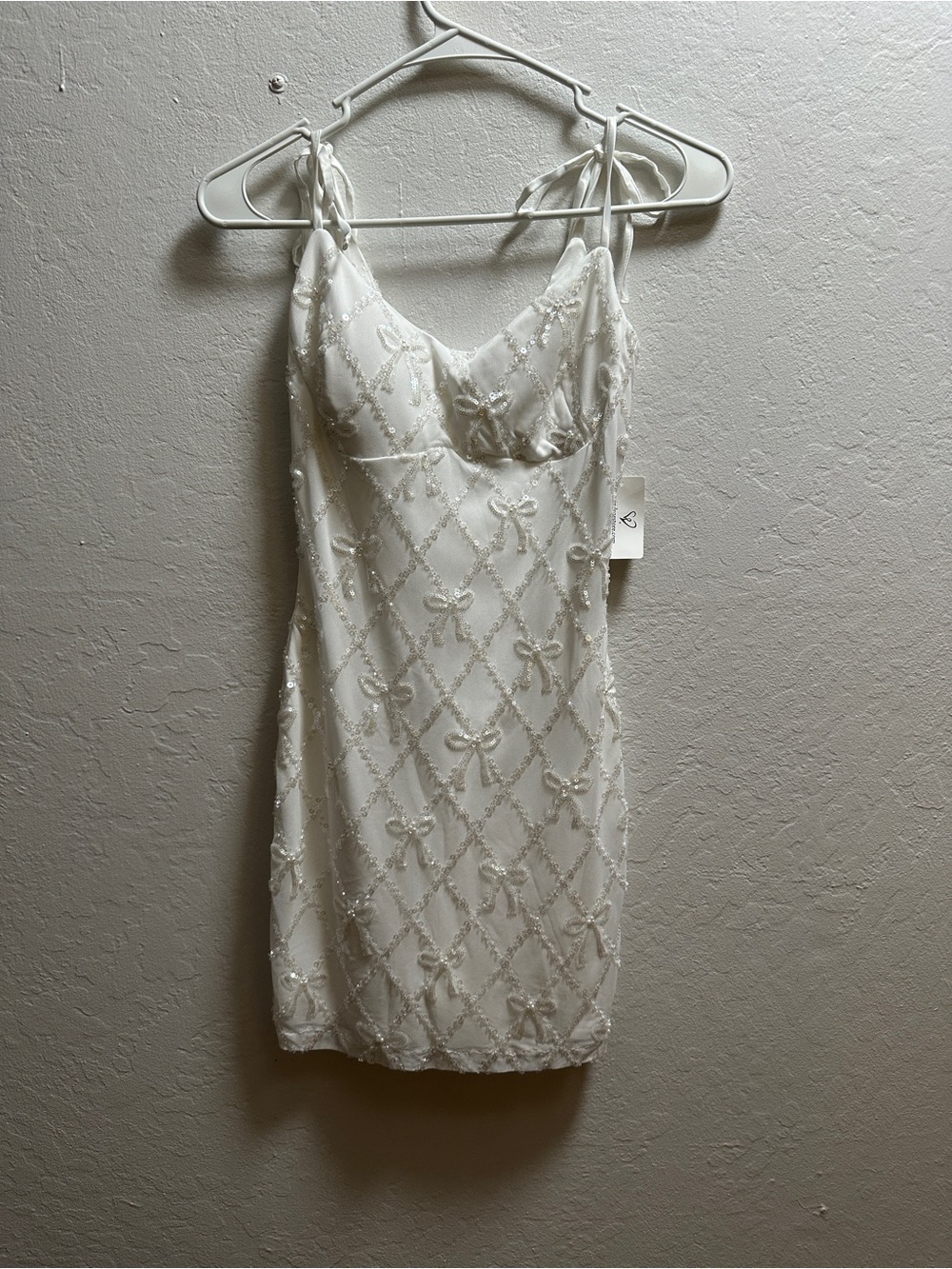 Windsor White Beaded Bow-Accent Slip Dress